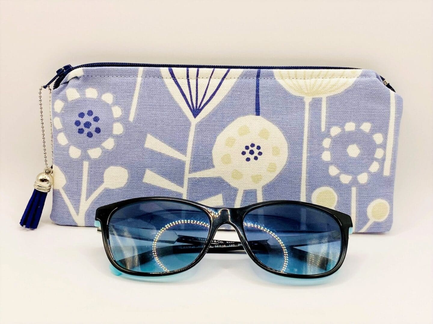 Padded and Zipped Scandi Flower Glasses Case. Blue and White Sunglasses Case - Image 5
