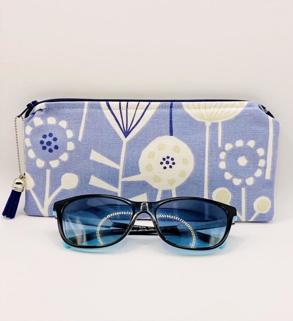 Padded and Zipped Scandi Flower Glasses Case. Blue and White Sunglasses Case - Image 4