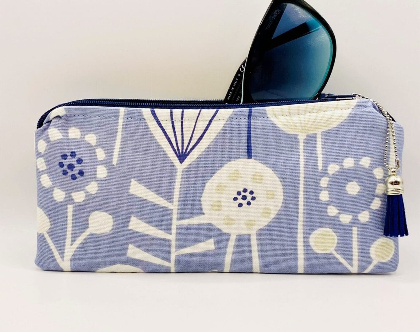 Padded and Zipped Scandi Flower Glasses Case. Blue and White Sunglasses Case - Image 3