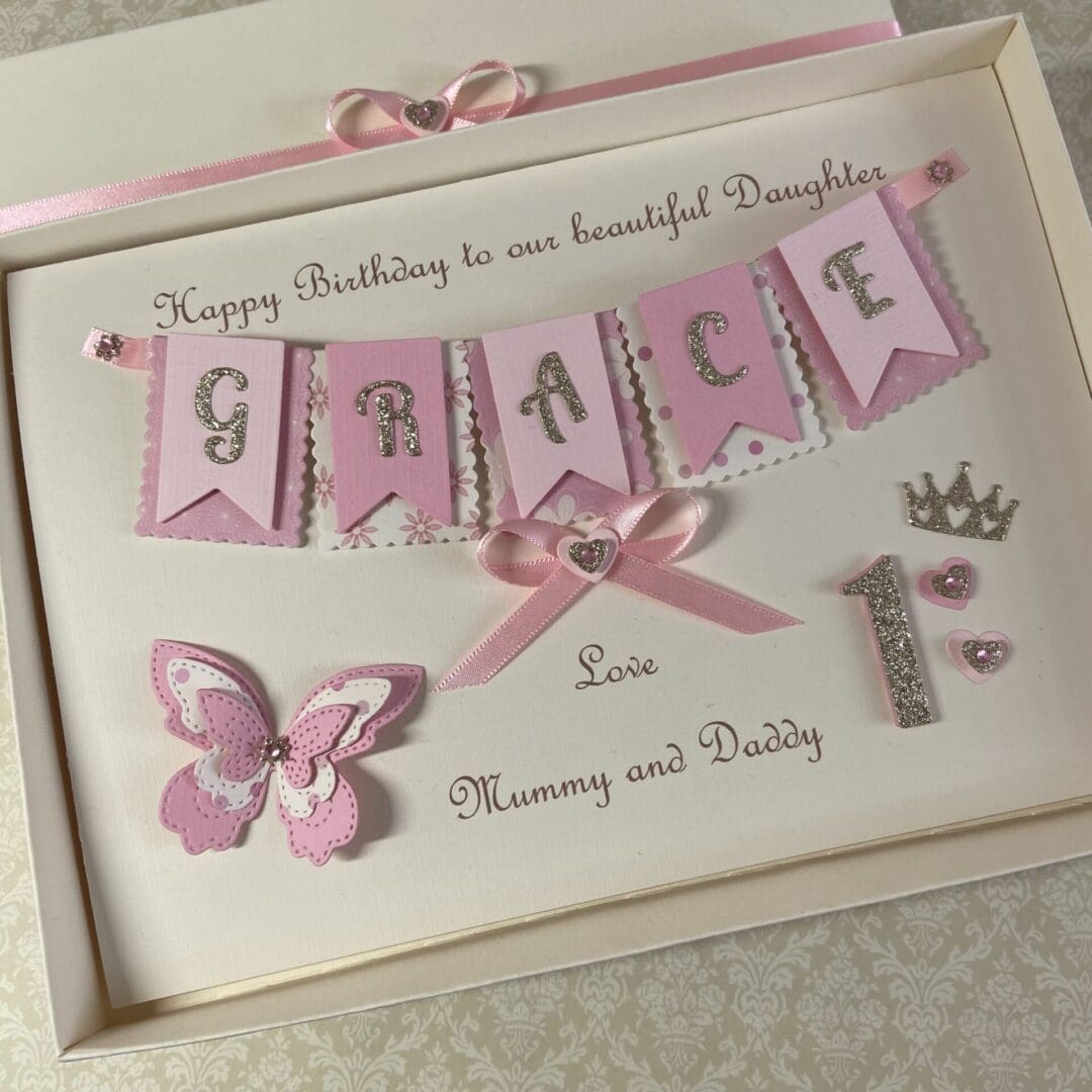 Personalised Handmade 1st Birthday Card Gift Boxed Keepsake First Daughter Granddaughter Niece