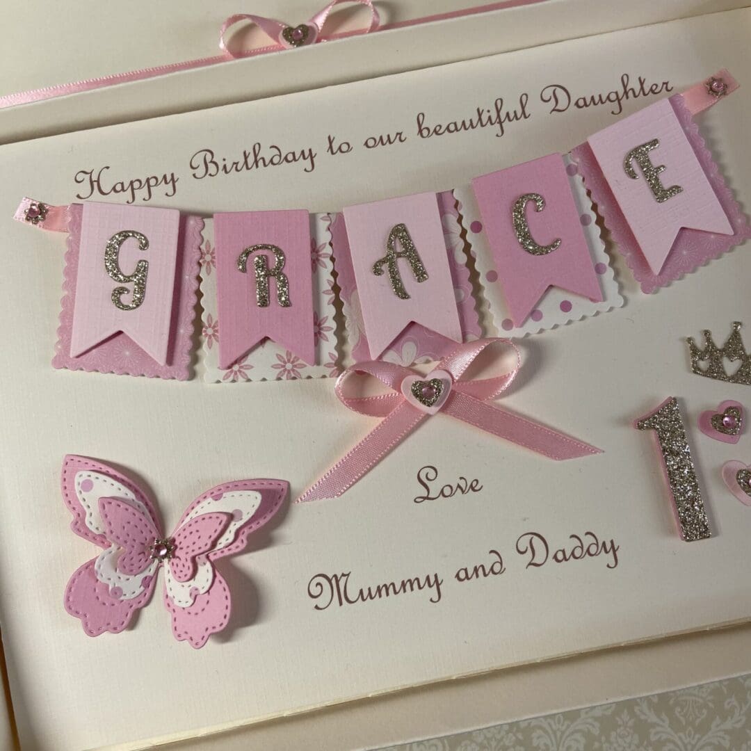 Personalised Handmade 1st Birthday Card Gift Boxed Keepsake First Daughter Granddaughter Niece - Image 8
