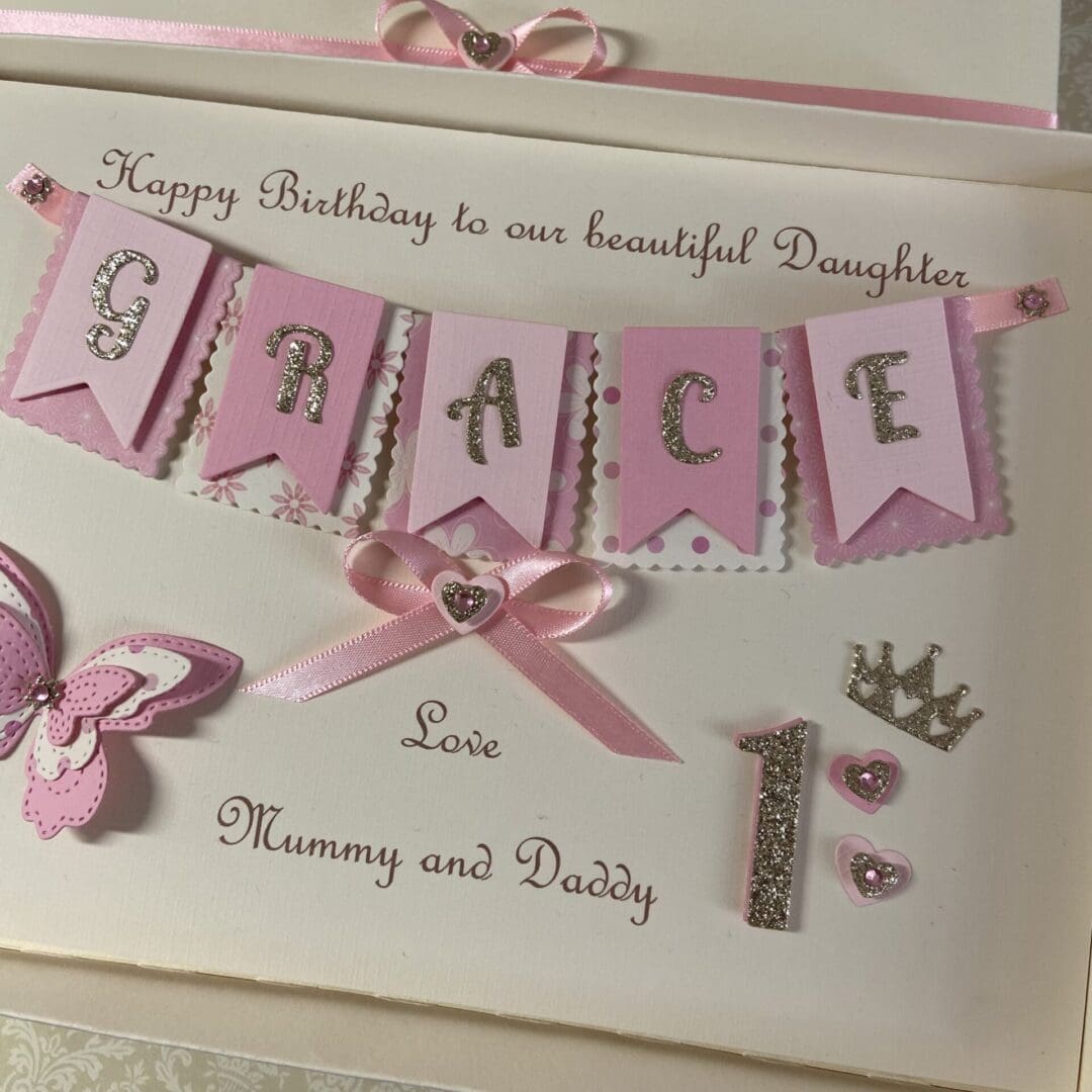 Personalised Handmade 1st Birthday Card Gift Boxed Keepsake First Daughter Granddaughter Niece - Image 7