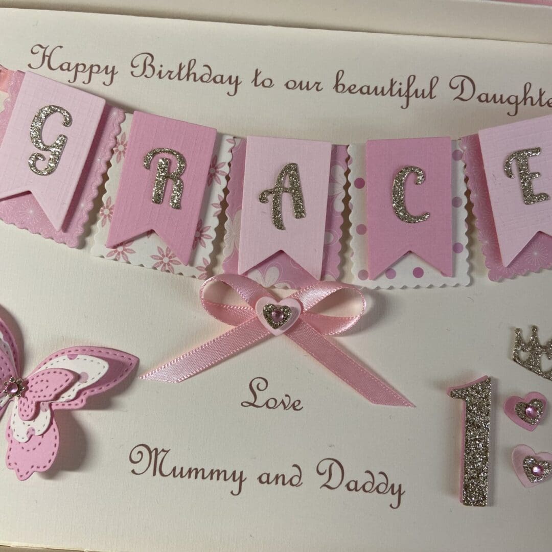 Personalised Handmade 1st Birthday Card Gift Boxed Keepsake First Daughter Granddaughter Niece - Image 3