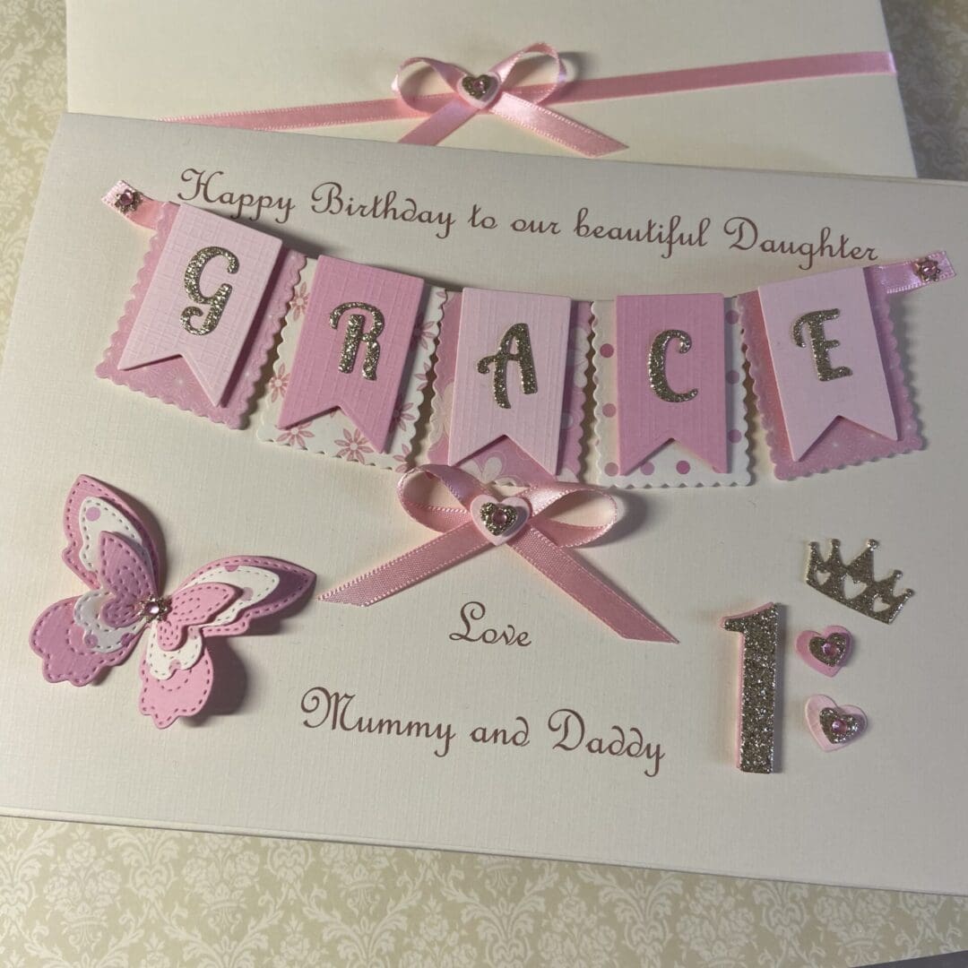 Personalised Handmade 1st Birthday Card Gift Boxed Keepsake First Daughter Granddaughter Niece - Image 4