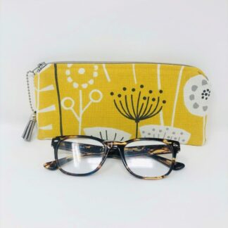 Padded and Zipped Scandi Flower Glasses Case. Yellow and White Sunglasses Case