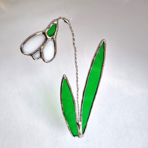 Stained glass Snowdrop suncatcher by Millerman Glass