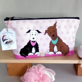 large washbag, cotton outer, chunky zipper, water resistant lining, large pencil case, cosmetic bag