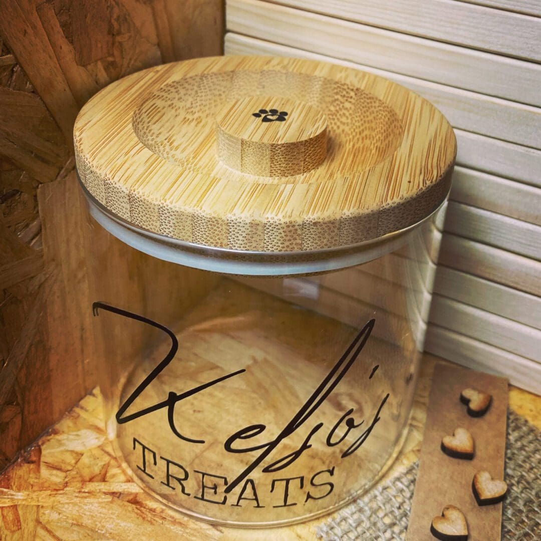 Personalised Pet Treat Glass Storage Jar Canister Wooden Lid Airtight Dog Cat - Image 3