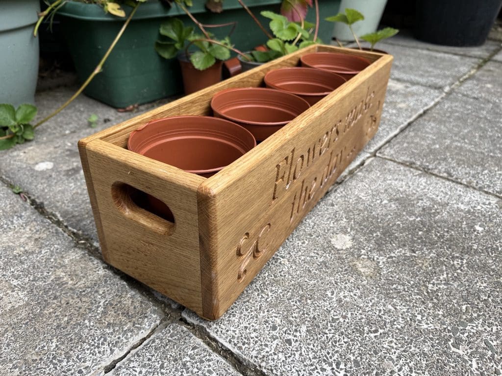 Solid Oak personalised planter.