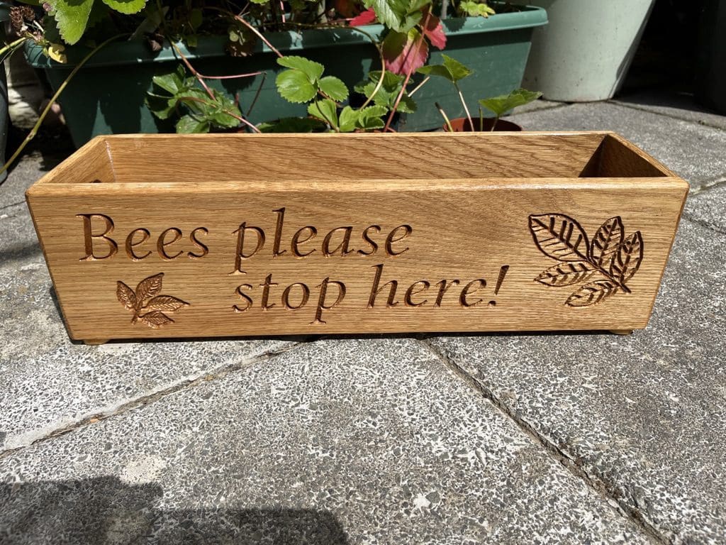Solid Oak personalised planter.