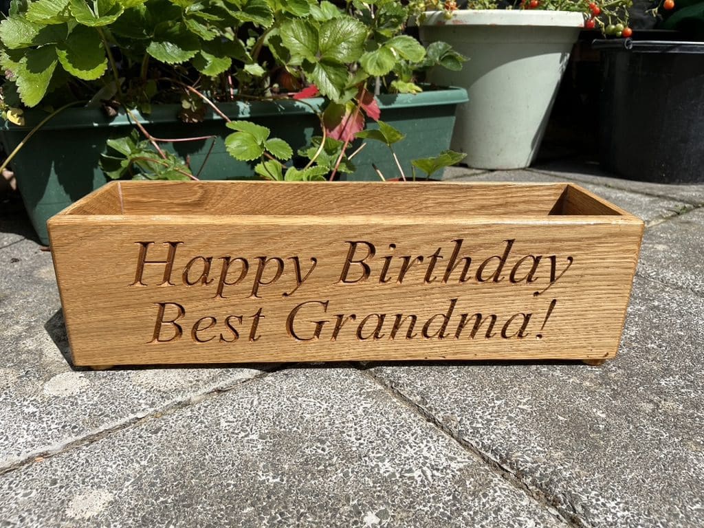 Solid Oak personalised planter.