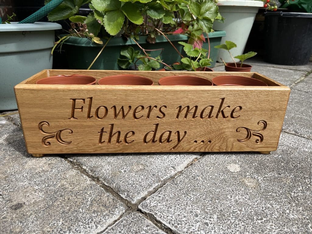 Solid Oak personalised planter.