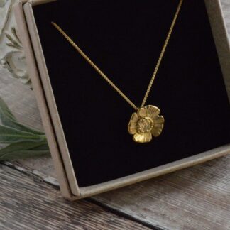 Handmade Solid 9ct Gold Poppy Pendant Necklace