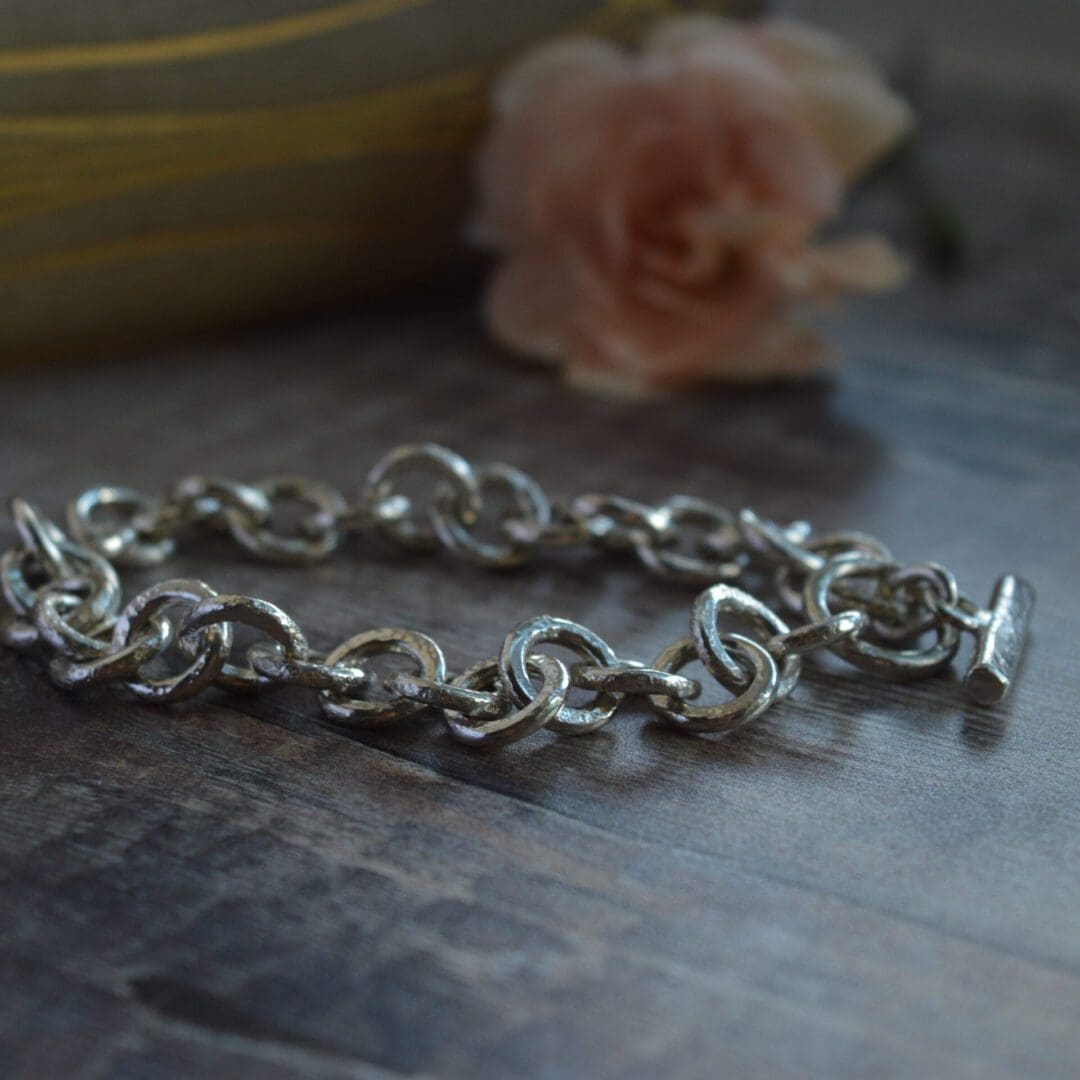 Silver Hammered textured Chain Bracelet - Image 2