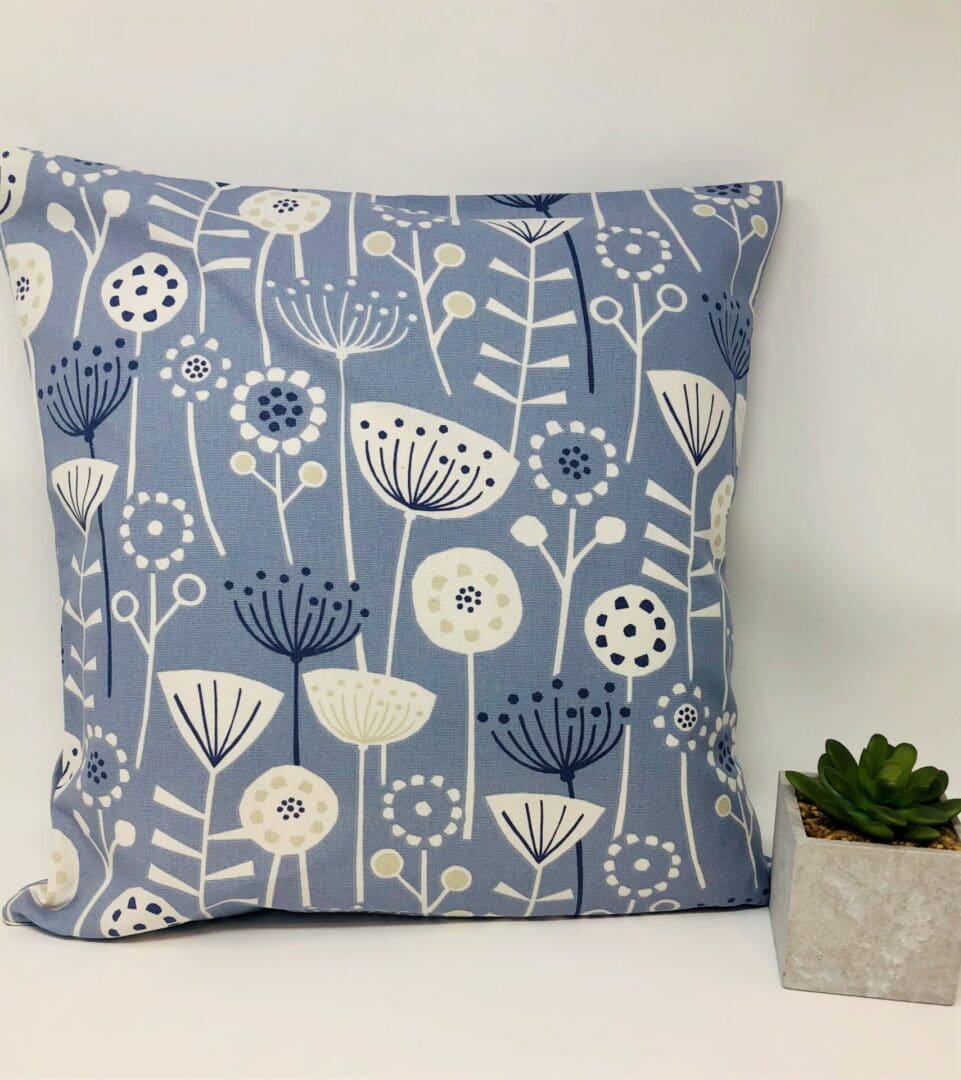 Blue Scandi Flower Cushion Cover, Scandinavian Decor