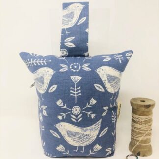 Scandi Bird Fabric Doorstop, Blue Scandi Washable and Refillable Door Stop