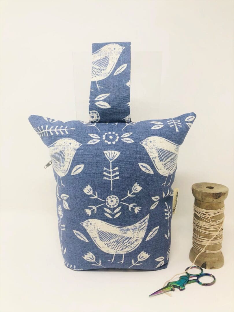 Scandi Bird Fabric Doorstop, Blue Scandi Washable and Refillable Door Stop