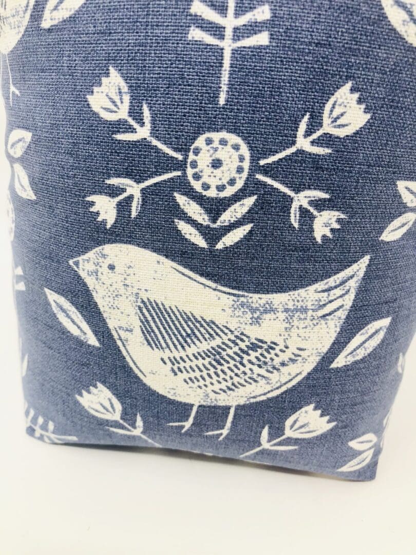 Scandi Bird Fabric Doorstop, Blue Scandi Washable and Refillable Door Stop - Image 7