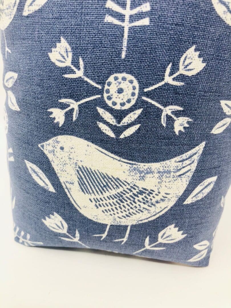 Scandi Bird Fabric Doorstop, Blue Scandi Washable and Refillable Door Stop - Image 8