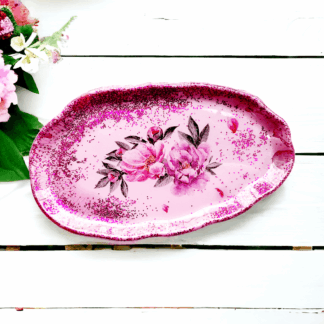 Pink - floral - resin - tray - glitter - homeware