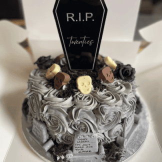 4mm ACRYLIC Cake topper coffin BLACK r.i.p. twenties rip thirties rip forties personalised birthday cake Gothic dark metal rock