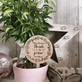 Personalised wooden plant flower pot planter stick gift mum nan teacher