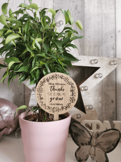 Personalised wooden plant flower pot planter stick gift mum nan teacher