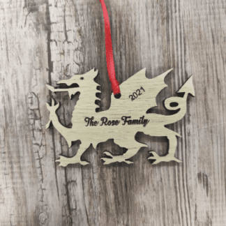 Welsh Cymru Wales Dragon wooden Christmas tree decoration personalised engraved xmas bauble