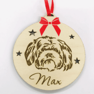 Lhasa Apso pet dog christmas xmas bauble personalised engraved birch plywood