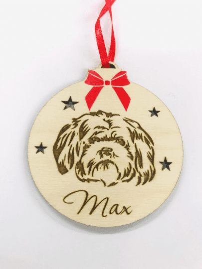 Lhasa Apso pet dog christmas xmas bauble personalised engraved birch plywood
