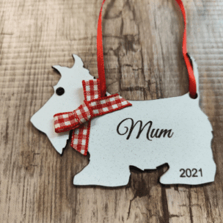 Scottie scotty dog Scottish terrier pet Christmas personalised tree decoration bauble black or white