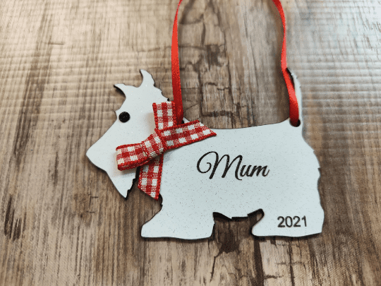 Scottie scotty dog Scottish terrier pet Christmas personalised tree decoration bauble black or white