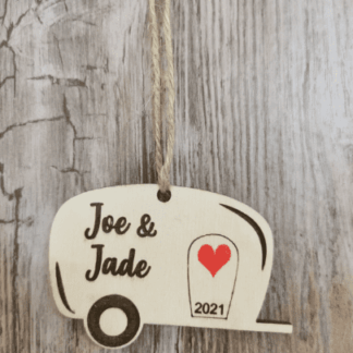 Caravan Christmas personalised engraved birch plywood bauble sign gift merry christmas tree xmas