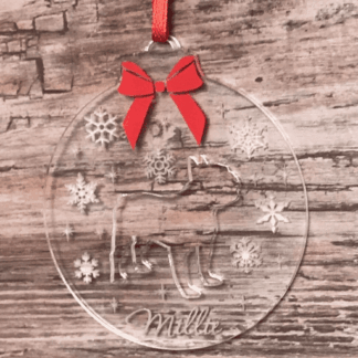 French bulldog pet dog Christmas personalised engraved clear xmas bauble