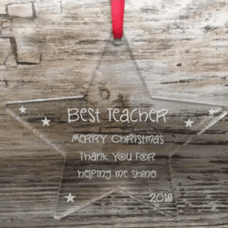 Personalised engraved Best teacher clear acrylic star Christmas children school