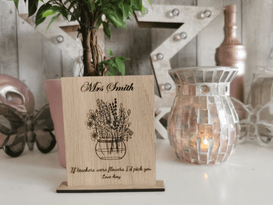 Personalised wooden card If teachers were flowers gift birthday mum nan