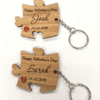 Personalised valentines day for Him or Her Husband Wife Girlfriend Boyfriend Partner wooden key ring set gift