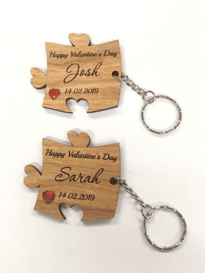 Personalised valentines day for Him or Her Husband Wife Girlfriend Boyfriend Partner wooden key ring set gift