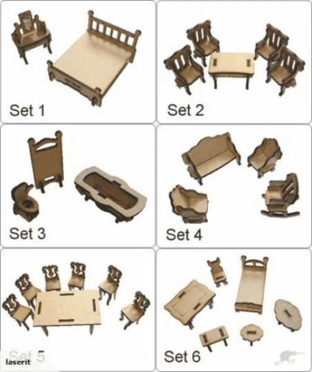 Mdf dolls house furniture bedroom bathroom living dining room lounge kit 1/24th