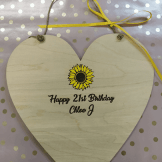 Happy Birthday personalised 21st sunflower wooden heart plaque sign keepsake guestbook gift