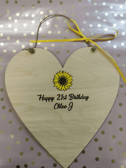 Happy Birthday personalised 21st sunflower wooden heart plaque sign keepsake guestbook gift