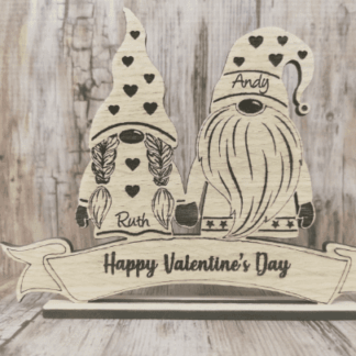 Wooden Valentine’s Day card couple personalised engraved gonks gift free standing keepsake girlfriend. Gift for her gift for him