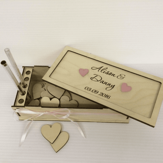 Personalised engraved birch plywood hearts storage box for wedding drop box rustic vintage wedding guestbook alternative wooden dropbox