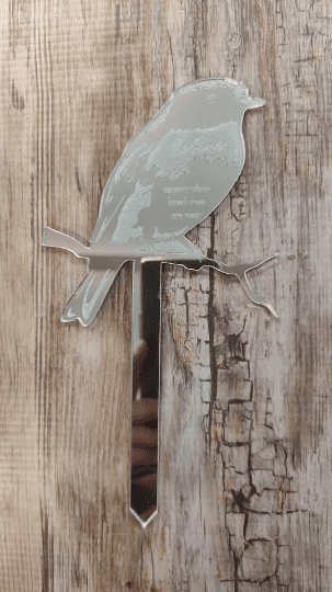Robin plant flower pot planter stick memorial gift loss bereavement - mirror finish - Image 2