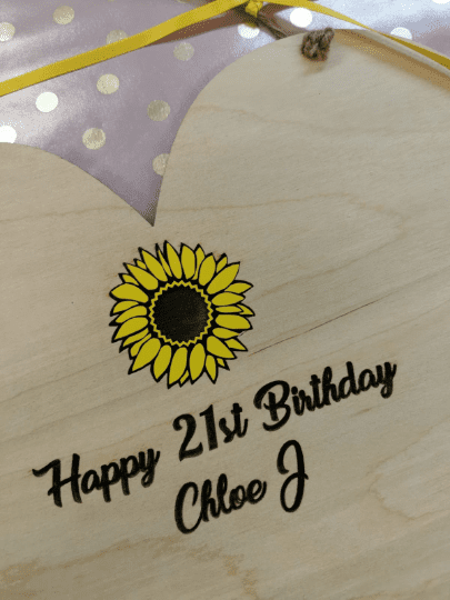 Happy Birthday personalised 21st sunflower wooden heart plaque sign keepsake guestbook gift - Image 2