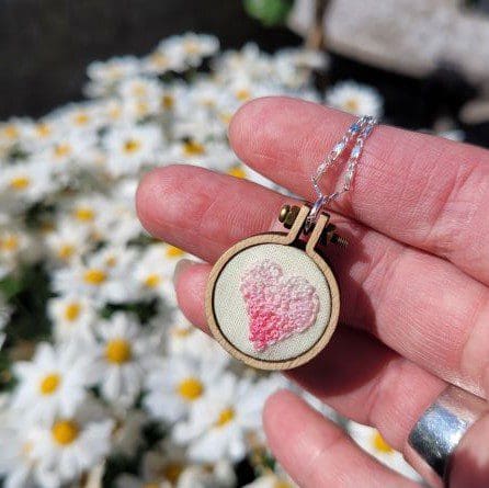 Pastel pink embroidered heart mini hoop pendant 2.5cm - Image 3