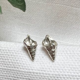 Recycled silver shell stud earrings handmade from real shell