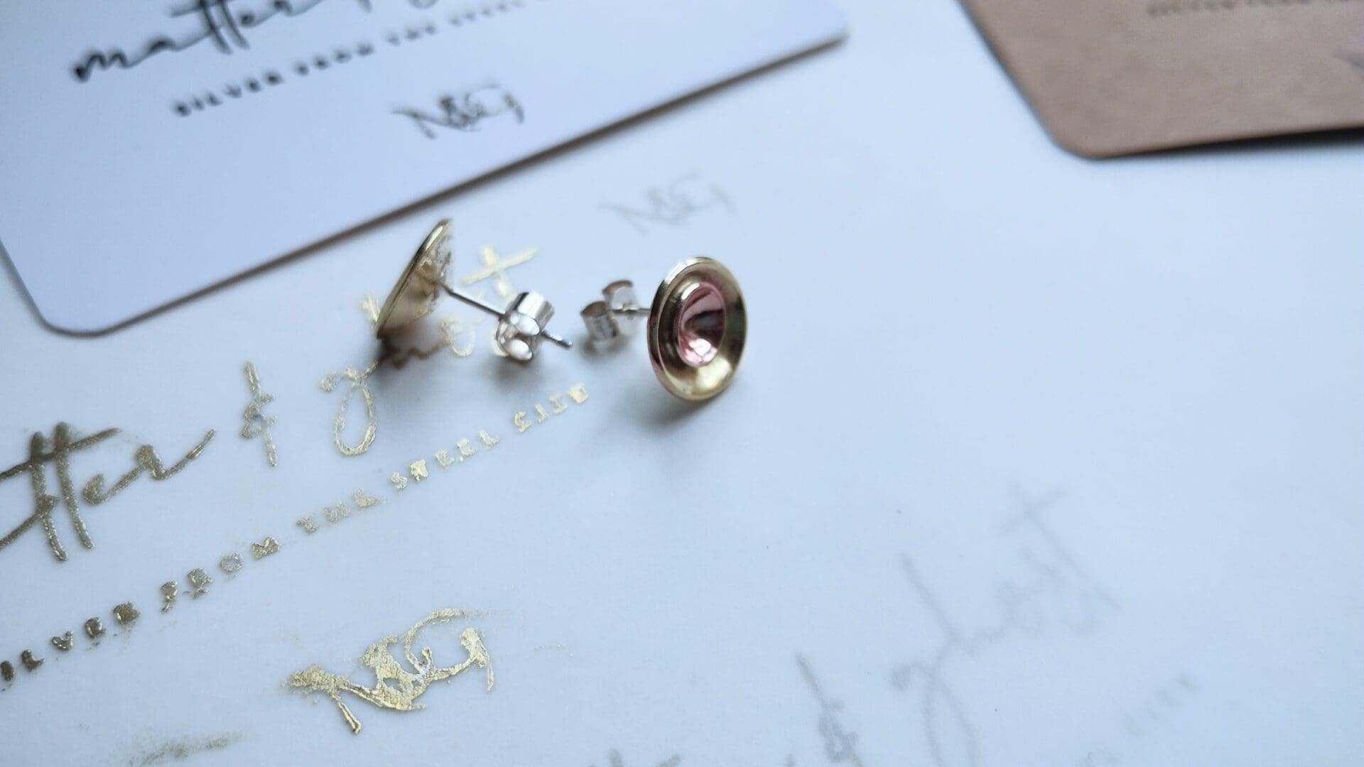 Mix My Metals Stud Earrings - Sterling Silver, Brass and Copper Mixed Metal Earrings - Image 2