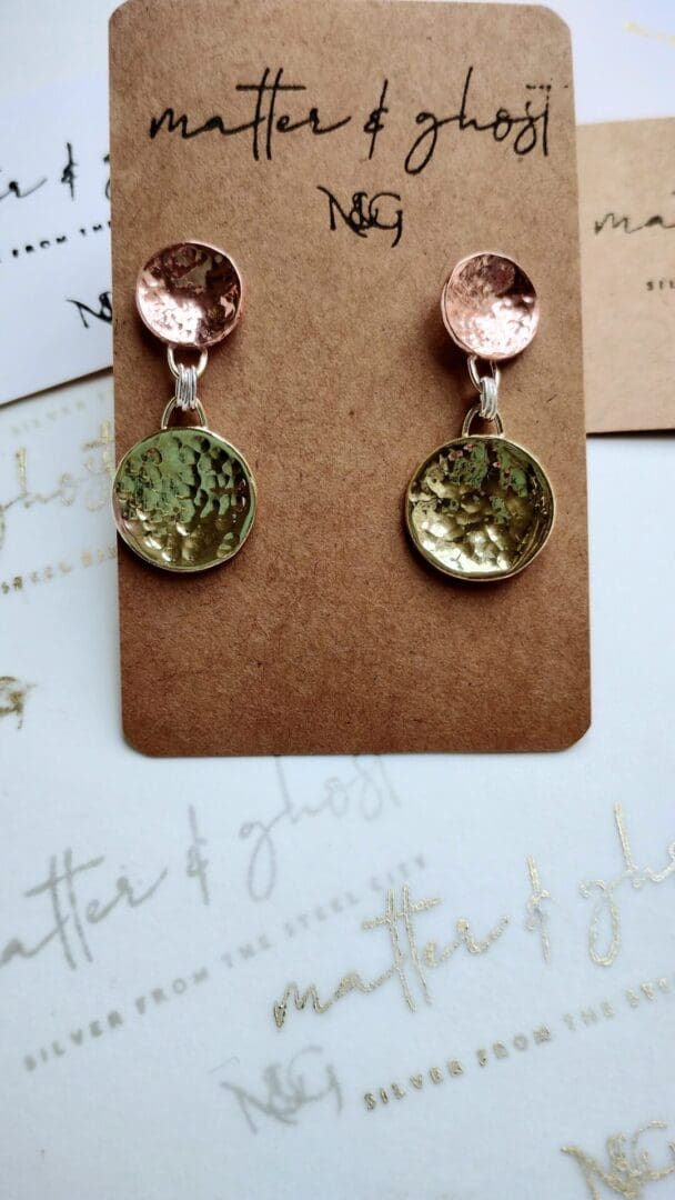 Mix My Metals Earrings in Copper, Brass and Sterling Silver - Mixed Metals Drop Earrings - Image 3