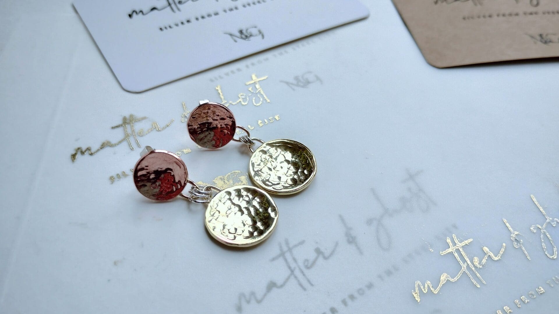 Mix My Metals Earrings in Copper, Brass and Sterling Silver - Mixed Metals Drop Earrings - Image 2